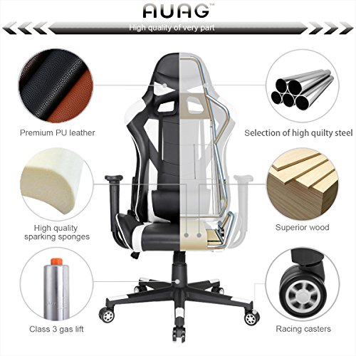 Auag Gaming Chair Office Chair Computer Desk Chair Ergonomic High Back PU Leather Rocker PC Gaming Chair for Adults Floor Executive Style Swivel Video Chair with Headrest and Lumbar Support