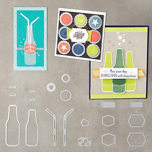 AkoMatial Cutting Dies,19Pcs/Set Metal Bubble Drink Bottle Straw Design Embossing Cutting Dies Tool Stencil Template Mold Card Making Scrapbook Craft - Thumbnail 5