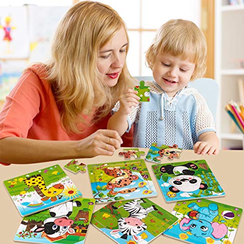 Libay Wooden Puzzle for Kids Ages 2-5 Years Old, 9 Pieces Preschool Educational and Learning Toy Animal Jigsaw Puzzles Set Gift for Boys and Girls (6 Puzzles)