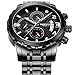 NIBOSI Men's Chronograph Quartz Watch with Stainless Steel Strap Black Wristwatches for Men Calendar Date Watch