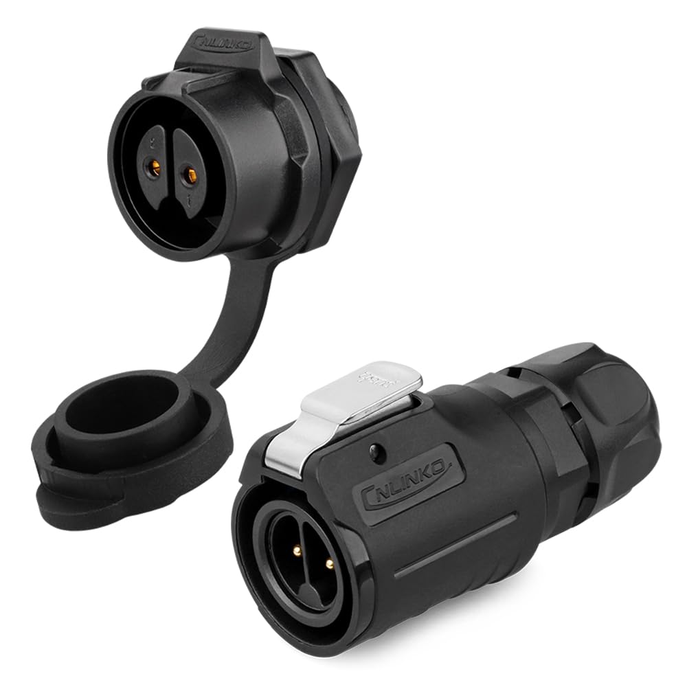 CNLINKO LP-16 Industrial Waterproof Connector IP68 Circular Connector Quick Plugging Aviation Connector PBT Plastic Shell Connector Fast Release Connector M16 2-9 Pin Threaded Socket (2 Pin)
