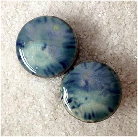 Pair - Monsoon Seas Blue Glass inspired Ear Plugs Organic Handmade double-flared gauges ceramic Essential Oil Diffusers (28mm 1-1/16in)