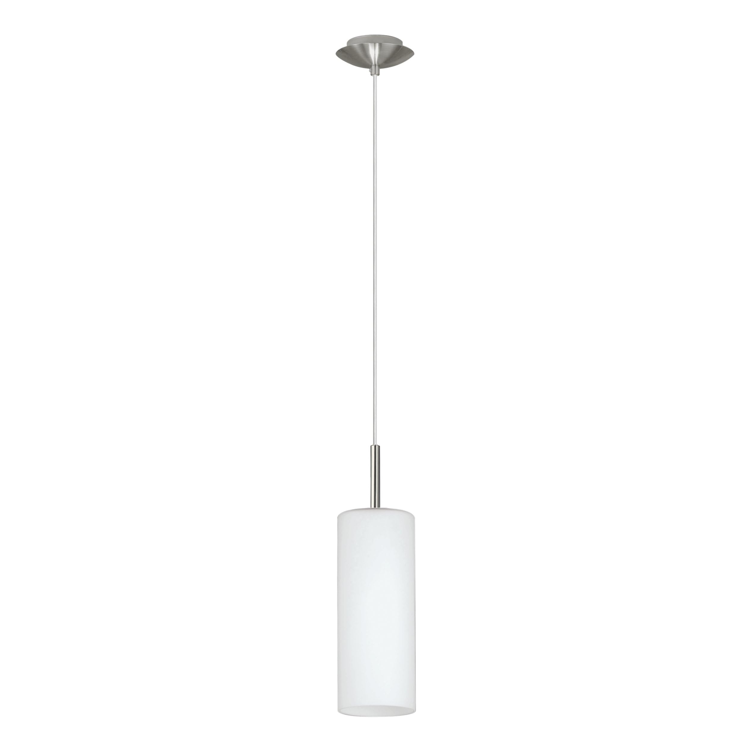 Eglo Pendant Lamp Troy 3, 1 Bulb Pendant Light, Material: Steel, Colour: Nickel Matt, Glass: Satin White, Socket: E27, Ø: 10,5 cm (4.1")