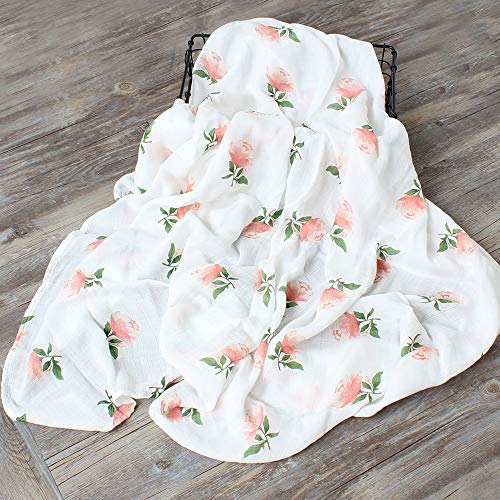 LifeTree Muslin Swaddle Blankets for Girls "Floral Print" Soft Baby Muslin Blanket Bamboo