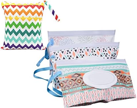 Wet Wipe Pouch 3-Pack, Reusable Dispenser Holder Case, with Carrying Pouch