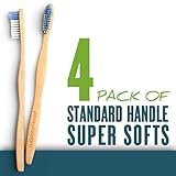 Woo Bamboo STANDARD Toothbrush With SUPER SOFT Bristles - Family FOUR PACK