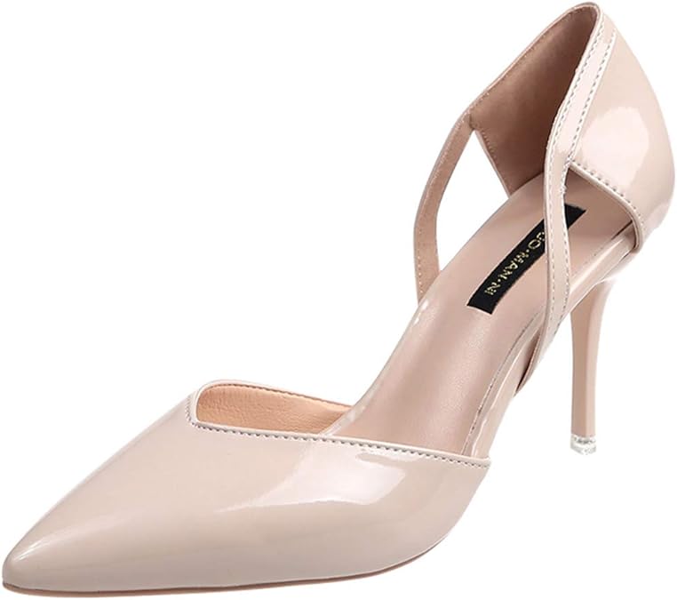 Leather High Heels, Women's Solid Color Pointed Toe Thin Heels High