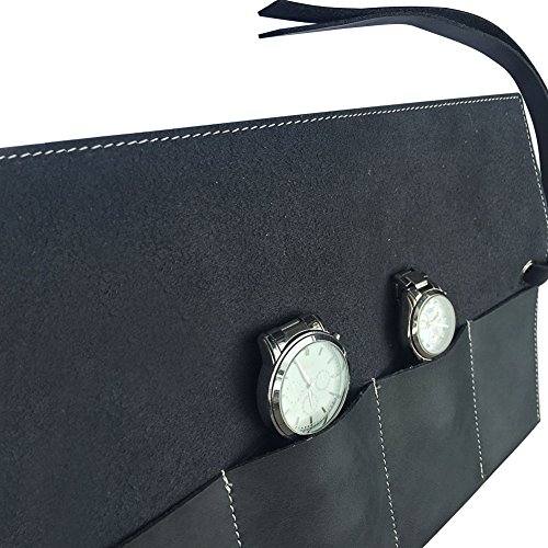image for Hense Handmade Durable Suede Leather Watch Roll Traveling Case Watch R