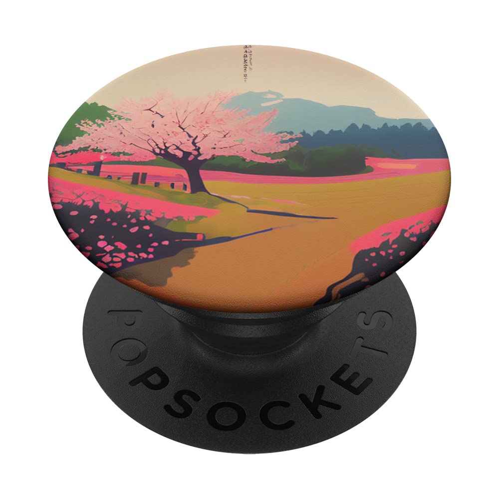 Japanese Countryside Cherry Blossom Tree Sakura Block Art PopSockets Swappable PopGrip