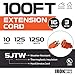 IRON FORGE CABLE 100 Ft Orange Extension Cord - 16/3 SJTW Heavy Duty Outdoor Extension Cable with 3 Prong Grounded Plug for Safety - Great for Garden & Major Appliances