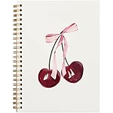 OXW Coquette Pink Bow Cherry Notebook, Cute Girly Gifts Notebook Journal for Women Teen Girls, Coquette Bow Cherry Gifts for Women, Cute Teen Gifts for Girls, Journals for Writing, (5.5'' X 8.3'')