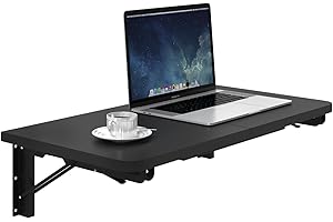TEAMIX Wall Mounted Folding Table, Black Floating Desk for Small Spaces, Drop Leaf Dining Table for Kitchen Fold Down Laundry Shelf with Heavy-Duty Brackets