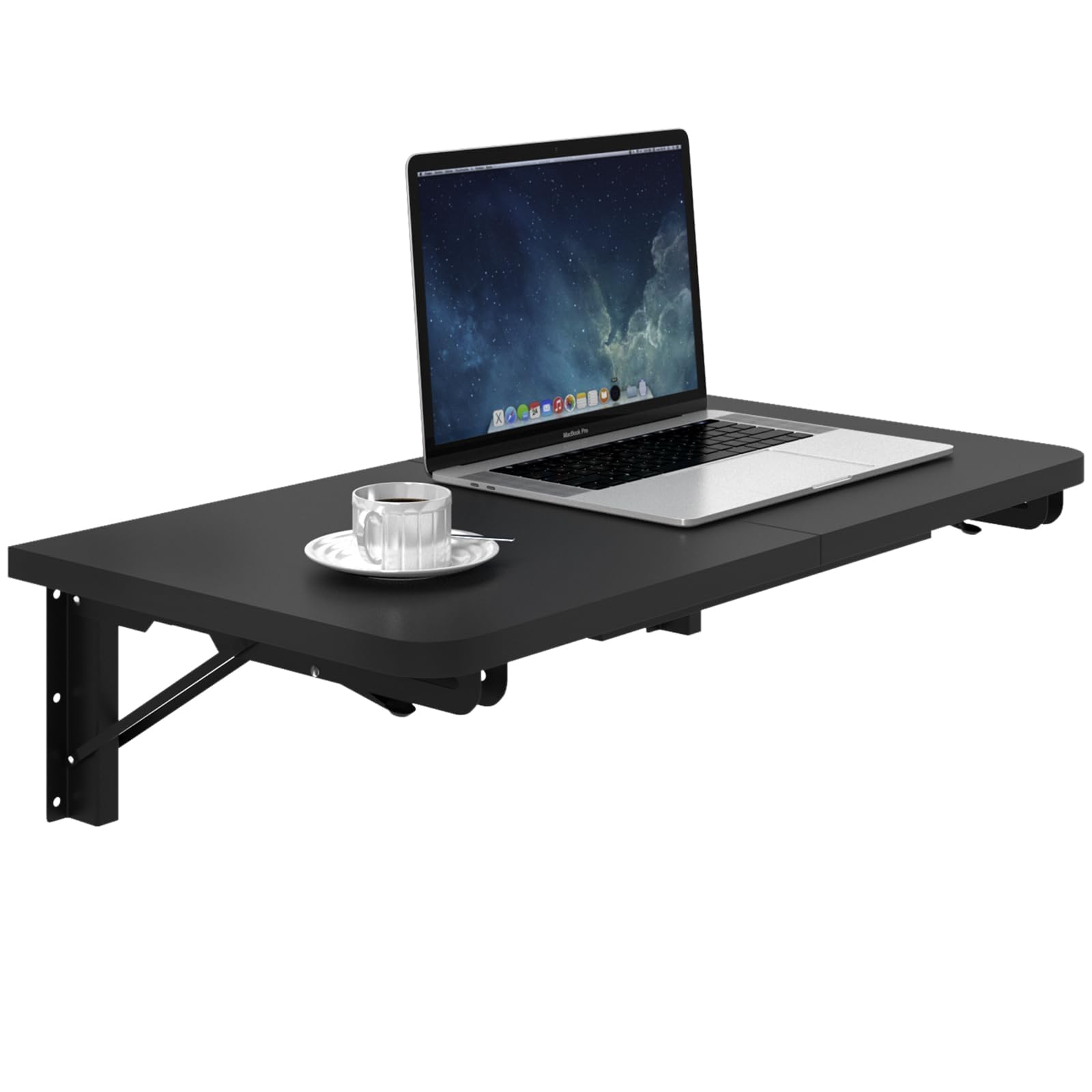 Photo 1 of TEAMIX Wall Mounted Folding Table, Black Floating Desk for Small Spaces, Drop Leaf Dining Table for Kitchen Fold Down Laundry Shelf with Heavy-Duty Brackets