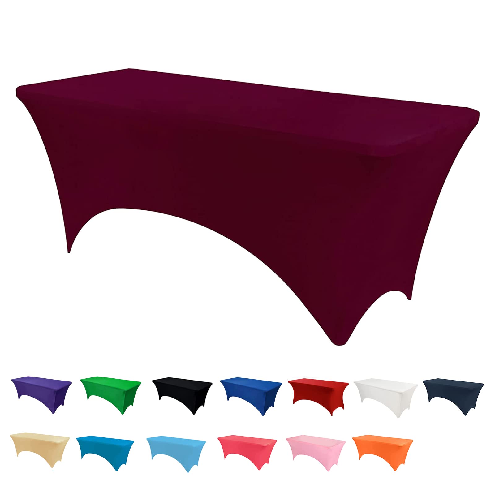 Newthinking 6FT Stretch Tablecloth for Craft, Spandex Stretch Table Cloth, Washable and Wrinkle Resistant Market Stall Table Cover for Banquet Folding Table Event Wedding, Burgundy