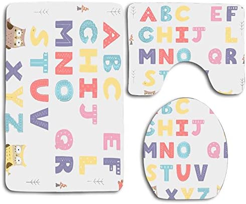 EnmindonglJHO Colorful Baby Funny Forest Alphabet ABC Animal Kids Letters Cute Owl School Bathroom Rug Mats Set 3 Piece Shower Bath Rugs Contour Mat Lid Cover