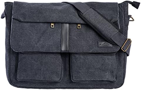 Canvas And Top Layer Genuine Leather 15.6-Inch Laptop Messenger Bag by True North Cases - Fits Laptops up to 15.6"
