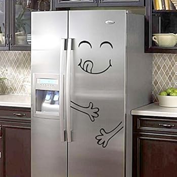 Vacally Wall Fridge Sticker Refrigerator Happy Delicious Face Kitchen Fridge Vinyl Stickers Art Wall Decal Home Decor Cute