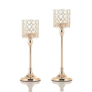 VINCIGANT 2 PCS Crystal Gold Candle Holders for Home Modern Decor/Wedding Table Centerpieces,Anniversary Celebration Gifts,12 and 14 Inches Tall