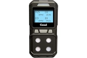 Coreel 4 Gas Monitor, Portable CO, H2S, O2,EX Gas Detector Meter - Ready to Use (Black)