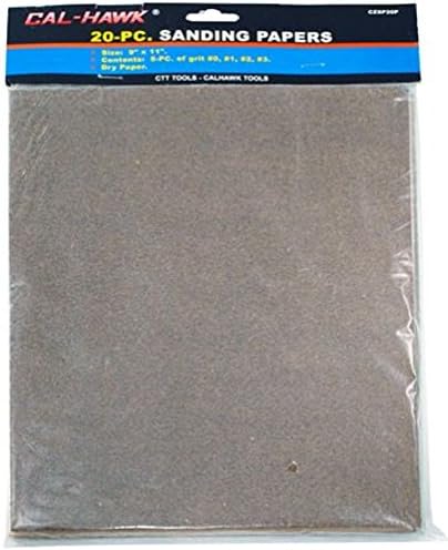 20 Sheets Assorted 9" x 11" Light Duty Dry Sandpaper
