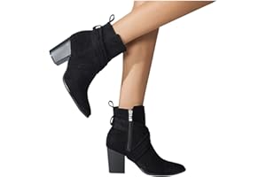 Bcshiye Women Chunky High Heel Ankle Boots Chelsea Pointed Toe Booties Square Toe Slip On Criss Cross Zipper Booties