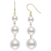 DENGGUANG 925 Sterling Silver Pearl Drop Earrings for Women, June Birthstone Long Dangle Pearl Jewelry Gifts for Her