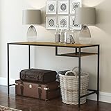 Industrial Vintage Design Space Saver Entryway Hallway Console Table Desk with Lower Shelf Storage , Wood Top and Metal Black Metal Frame
