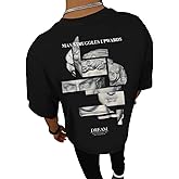 GORGLITTER Men's Oversized Graphic T Shirts Cool Short Sleeve Drop Shoulder Crewneck Tee Top Streetwear