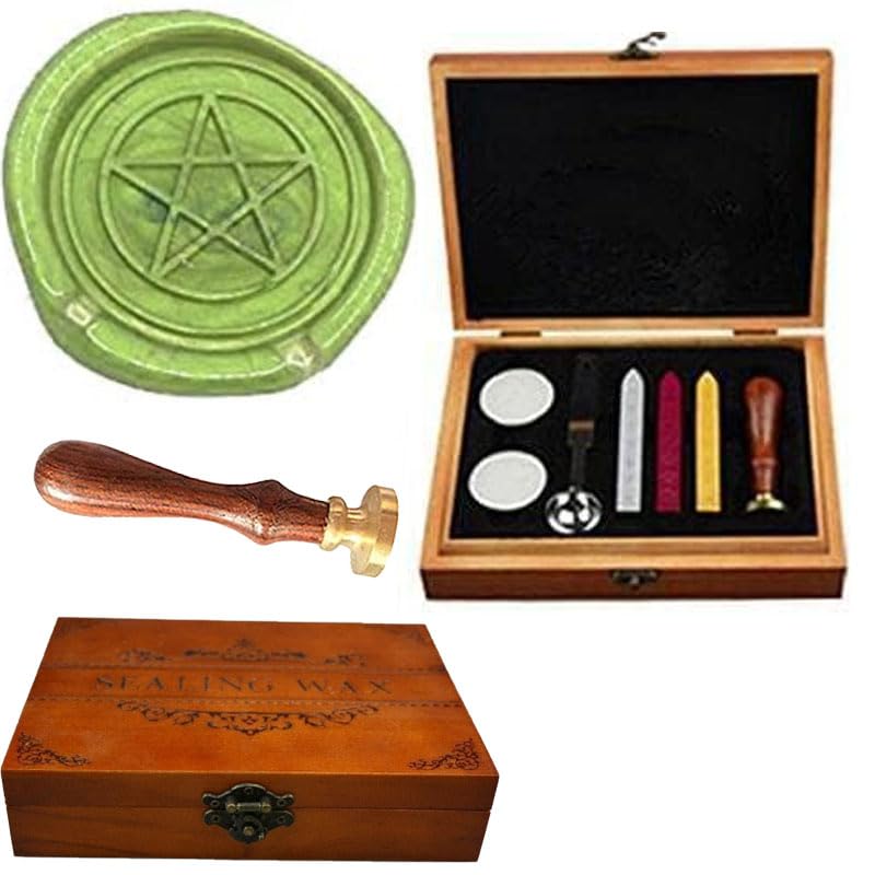 MNYR Star Pentagram 5 Star Pointed Symbol Wax Seal Stamp Embellishment Wedding Invitation Gift Wrap Wine Package Wooden Handle Melting Spoon Sealing Wax Wooden Gift Box Christmas Wax Seal Stamp Set