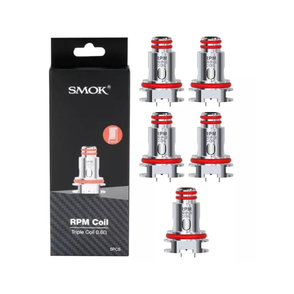 Smok Rpm Replacement Coils, 0.6 Ohm, Triple, 25W, Mtl, Works With Rpm Series Pods, Refillable, Pack of 5, Smok Vaping Coils, No Nicotine