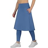 ANIVIVO Women Long Knee Length Skirt with Full Leggings,Skirted Leggings with High Waisted Pockets