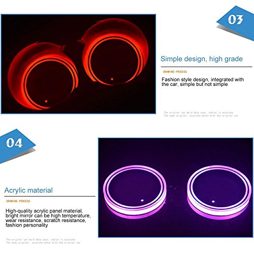niceeshop LED Car Cup Holder Lights, (TM) 2PCS Waterproof Bottle Drink Coaster Mat Pad Built-in Light & Vibration Sensor USB Rechargeable Light for Car/SUV/Truck/Boat, 8 Colors