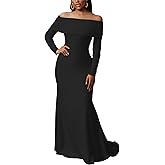Vakkest Women's Off Shoulder Long Sleeve Maxi Formal Dress Bodycon Party Cocktail Elegant Sexy Wedding Guest Dresses