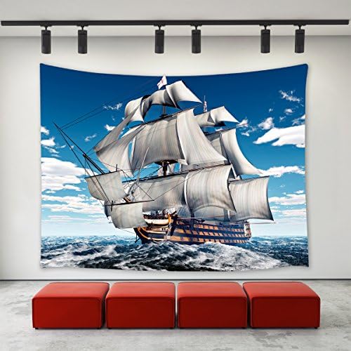 Ocean Battle Ship Tapestry Wall Hanging ,Custom Sailboat Boat Warship Battleship Cruising Sea Wave Wall Tapestry Home Decoration Wall Decor Art Tapestries for Bedroom Living Room College Dorm 60"x40"