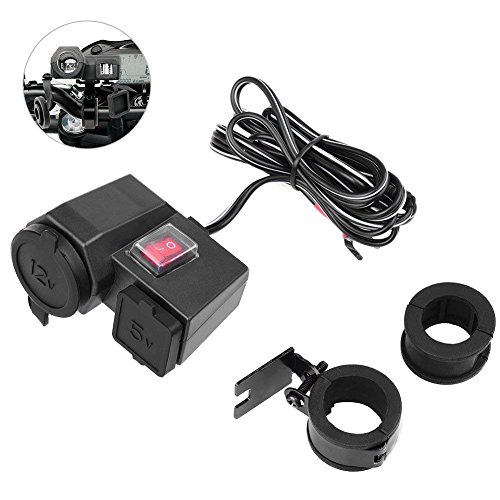 Aileap Motorcycle Cigarette Lighter Female Socket Power Outlet with Dual USB Ports 5V 2.1A Charger Adapter and Waterproof Power Switch