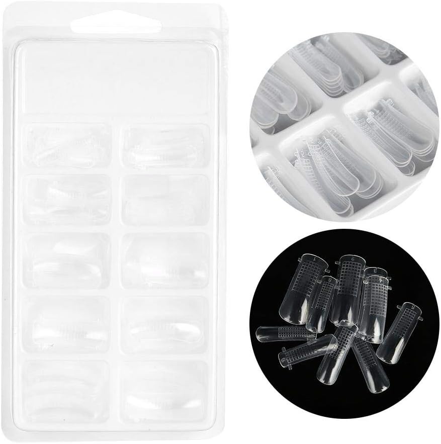 Nail Gel Mold Tips, 100pcs Clear Nail Form Full Cover Quick Building Gel Mold Tips Nail Extension DIY Manicure Tool