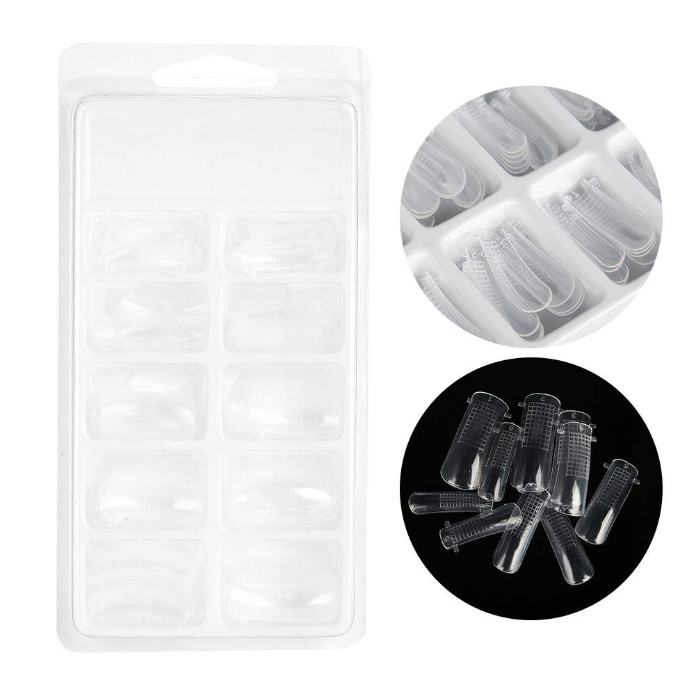 Nail Gel Mold Tips, 100pcs Clear Nail Form Full Cover Quick Building Gel Mold Tips Nail Extension DIY Manicure Tool
