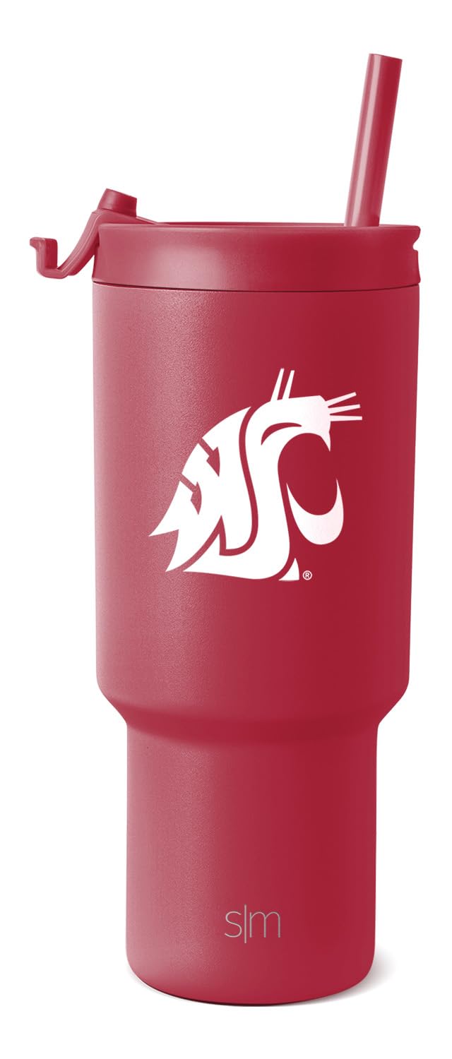 Simple Modern Officially Licensed Collegiate Washington Cougars 30oz Tumbler with Flip Lid and Straws | Insulated Cup Stainless Steel | Gifts for Men | Trek Collection | Washington State University Image