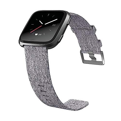 EZCO Compatible Fitbit Versa Bands, Woven Fabric Breathable Watch Strap Quick Release Replacement Wristband Accessories Compatible Fitbit Versa Smart Watch Women Man, Grey