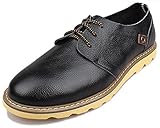 Kunsto Men's Top Grain Leather Oxford Flats Shoes Lace up