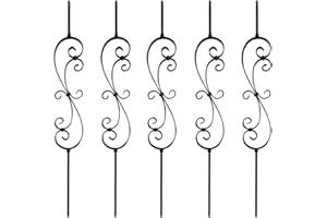 Elecmate Staircase Iron Balusters (Box of 5) Stair Parts 1/2" Square Metal Balusters - Hollow S-Scroll Staircase Spindles (Real Satin Black), E07