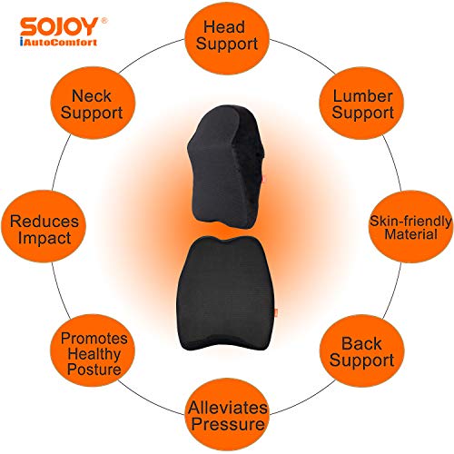 Sojoy Patented Universal Ergonomic Streamlining Car Seat/Cushion Lumbar and Neck Support (17x13x6)