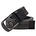 Men's Military Water-Washed Canvas Waist Web Belt Leather Tipped End and Silver Metal Buckle (Medium(34-36), Black)