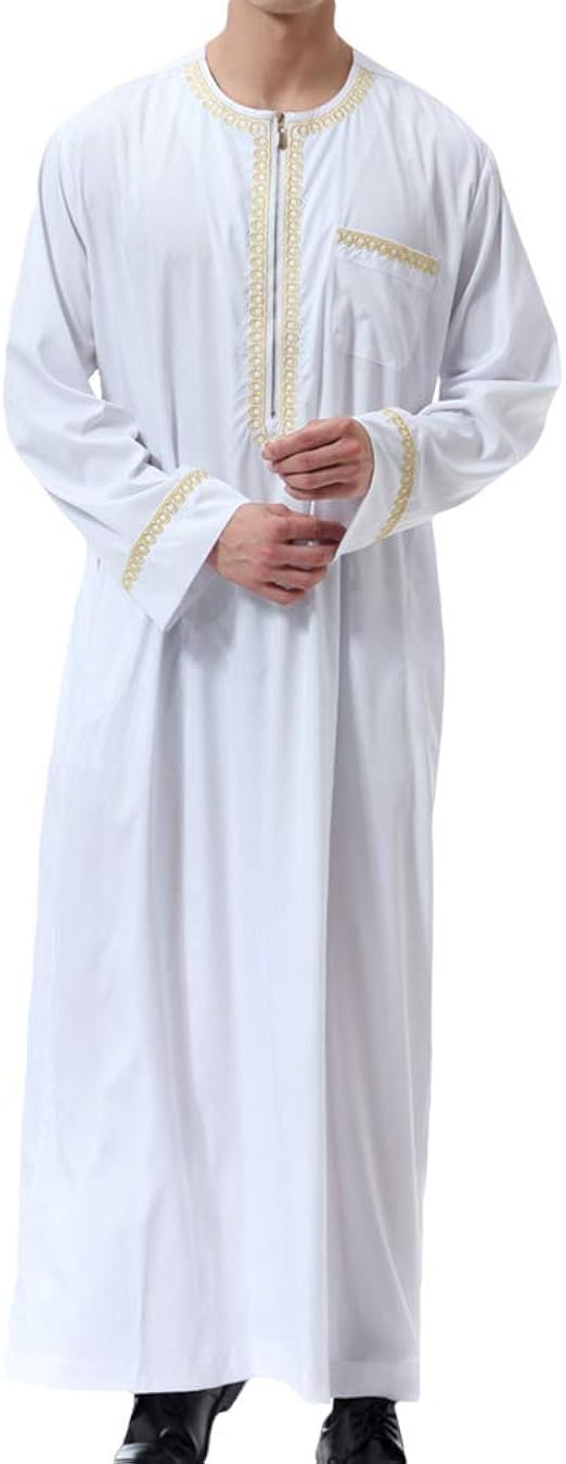 Reeseiy Men Muslim Print Kaftan Islamic Royalty Chic Casual Dubai Robe