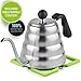 Pour Over Kettle with Silicon Coaster Bonus - Gooseneck Dripper for Tea and Coffee - Brushed Stainless Steel, Ergonomic Designed, 40 Oz/1.2 L