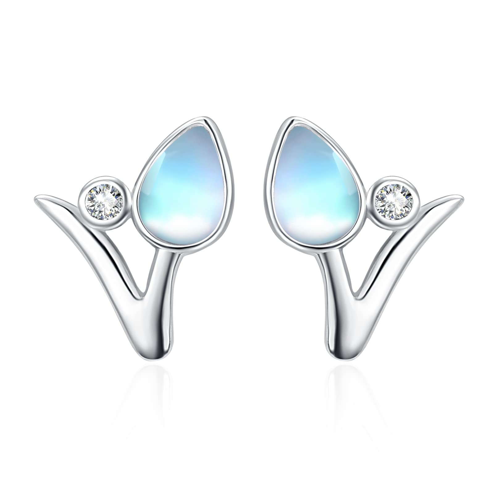 KINGWHYTE Moonstone Earrings 925 Sterling Silver Leaf Stud Earrings Moonstone Jewellery Gifts for Women Girls Girlfriend — image 1
