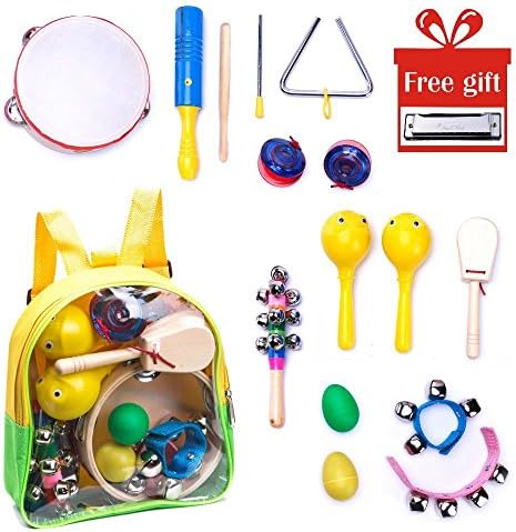 Musical Instrument for Toddler, Wooden Percussion Toys for Girls and Boys 13 Pcs, Band-in-a-Box Mini Rhythm Music Kit for Toddlers, Baby Toy Gift with Free Bag