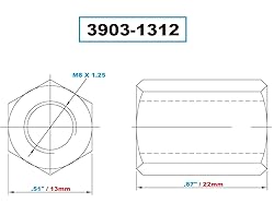 Vertex 3903-1312 M8 X 1.25 22mm Long Coupling Nut