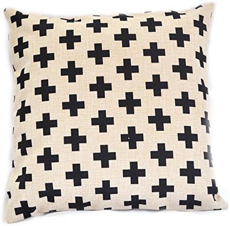 KarilShop Black Swiss Cross Scandinavian Linen Throw Pillow Case Cushion Cover Home Sofa Decorative 18 X 18 Inch.