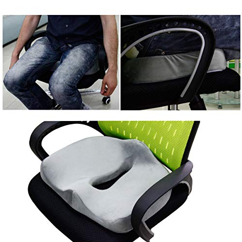 Memory Foam Orthopedic Seat Cushion for Lower Back Sciatica Coccyx and Tailbone Pain Relief - Perfect for Office Chair Car Seat Cushion Wheelchair Airplane Game Chair Qutool